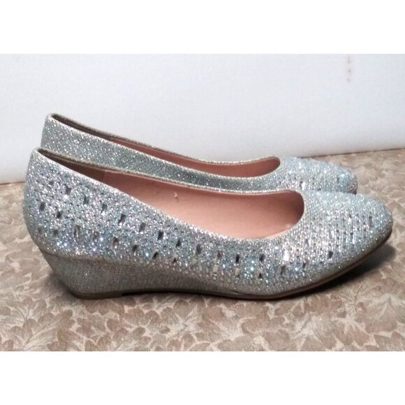 Girls Link Silver Rhinestone Fisher 3K Slip On Dress Wedding Party Shoes Sz 3 - Picture 1 of 10